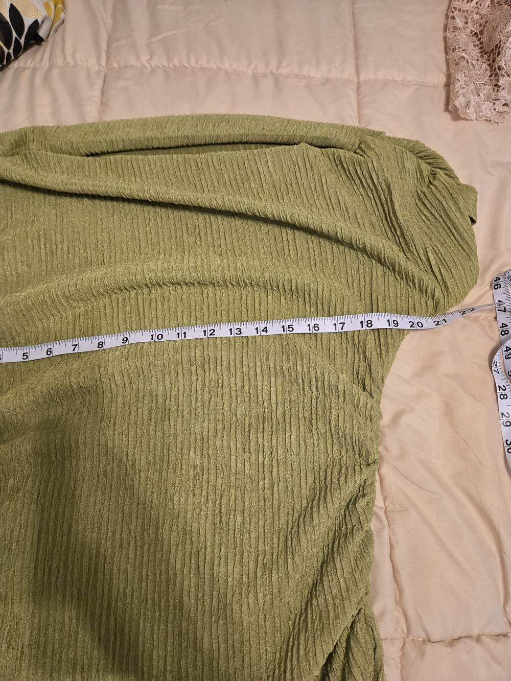 Off-Shoulder Olive Green Ribbed Ruffle Dress - Picture 5 of 7